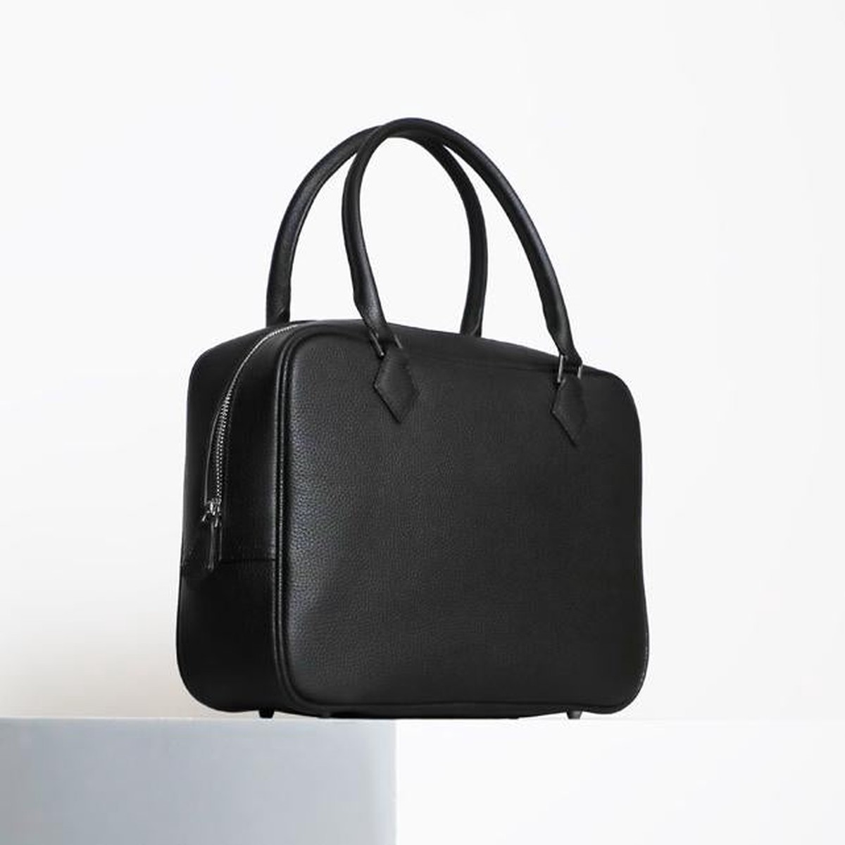 Genuine Leather Bowling Bag Black Bowler Handbag For Women