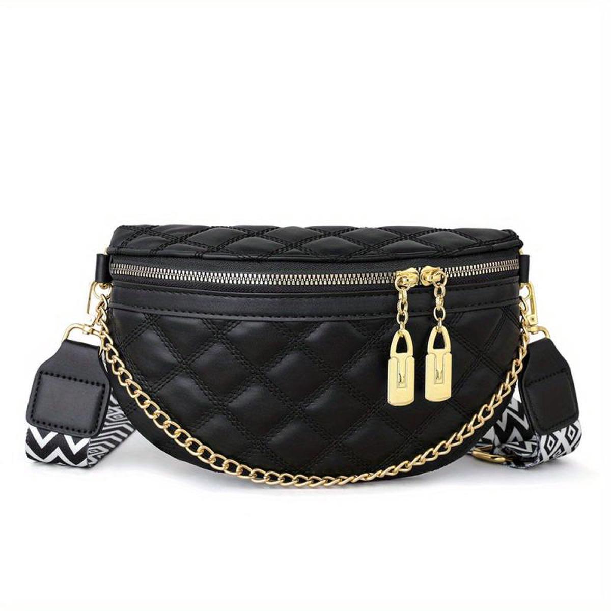 Quilted Crossbody Chest Bag Rhombus Pattern Sling Bag Stylish Shoulder Purse