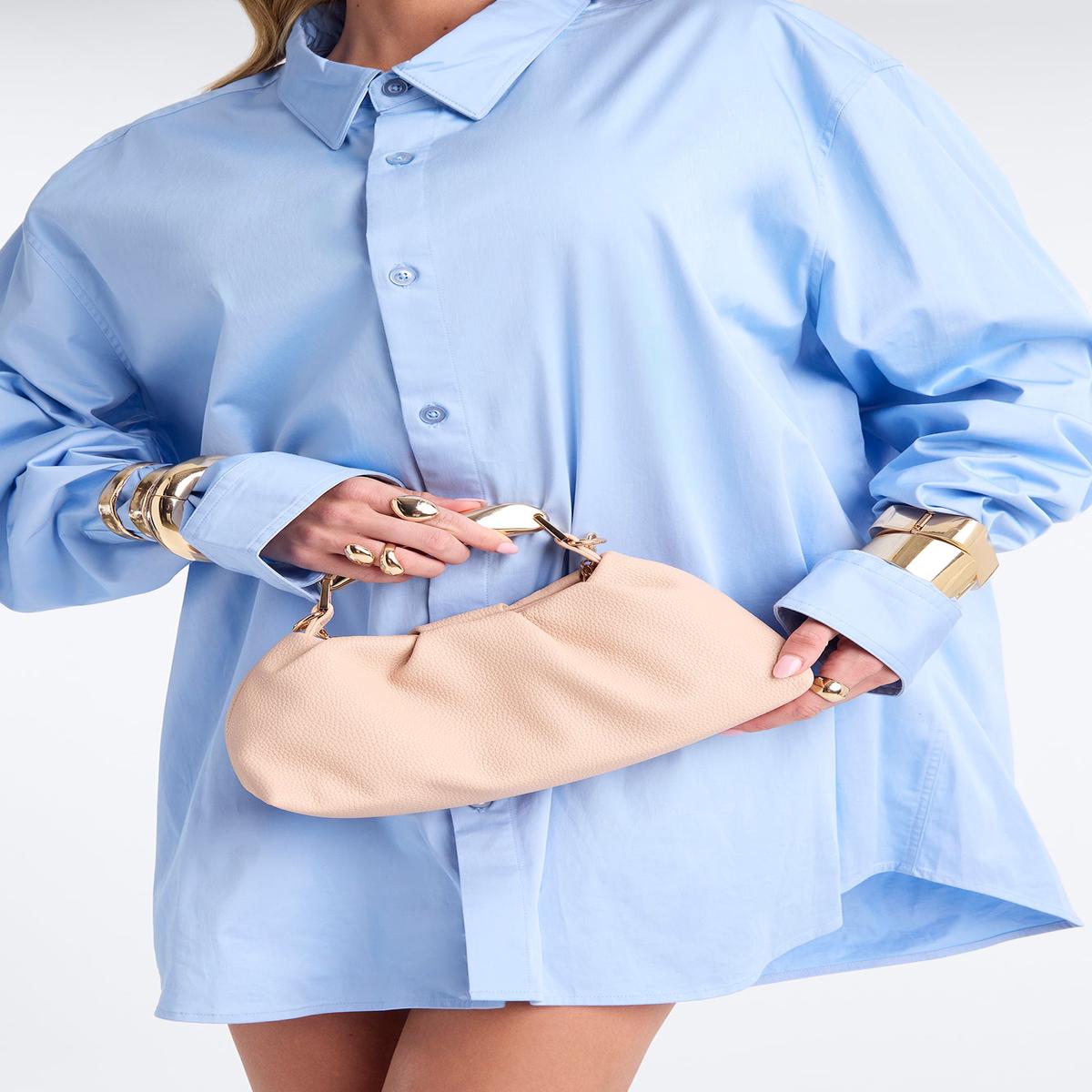 All Eyes On Faux Leather Satchel Bag - Nude