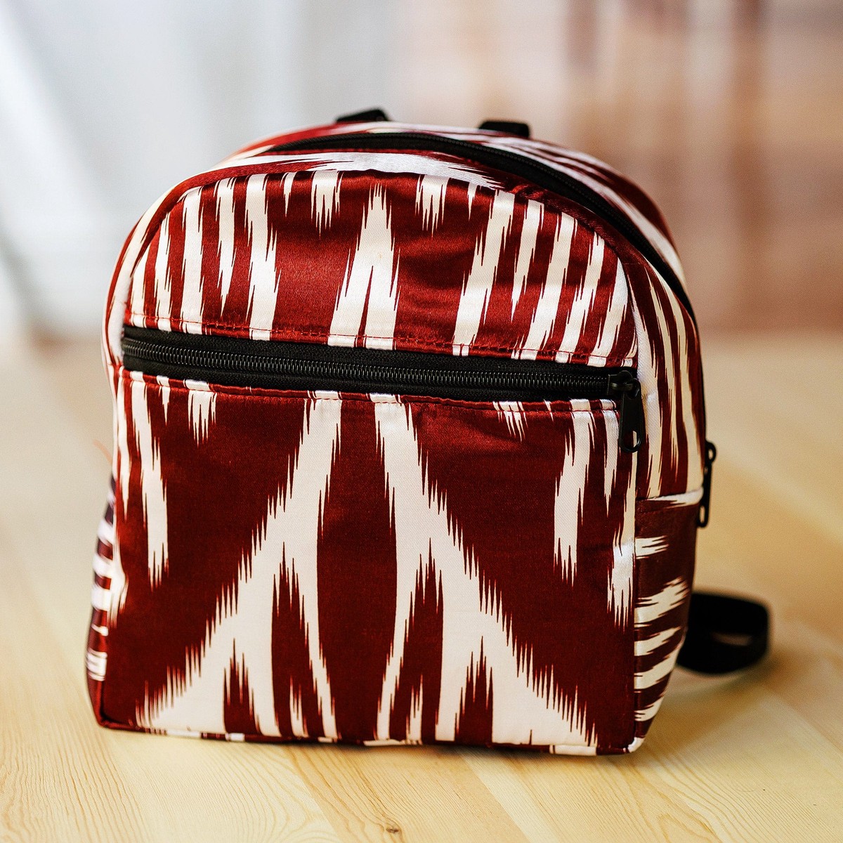 Ikat Patterned Burgundy Mini Backpack from Uzbekistan - Burgundy Ikat Adventures