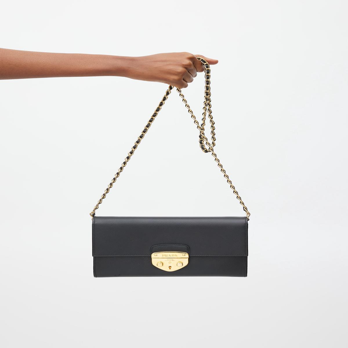 Black & Gold Saffiano Lux Bandoliera Bag