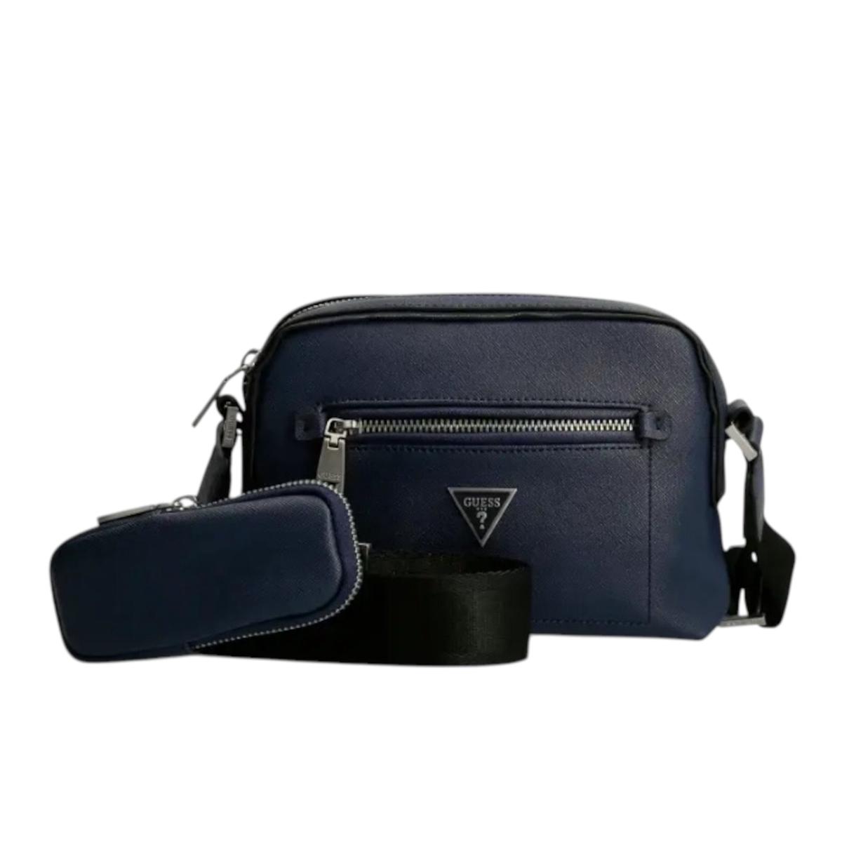 Guess, Certosa, Synthetic Leather, Textile Crossbody Bag, Blue, Hmcertp2228, 19.5 X 22.5 X 132 Cm, For Women