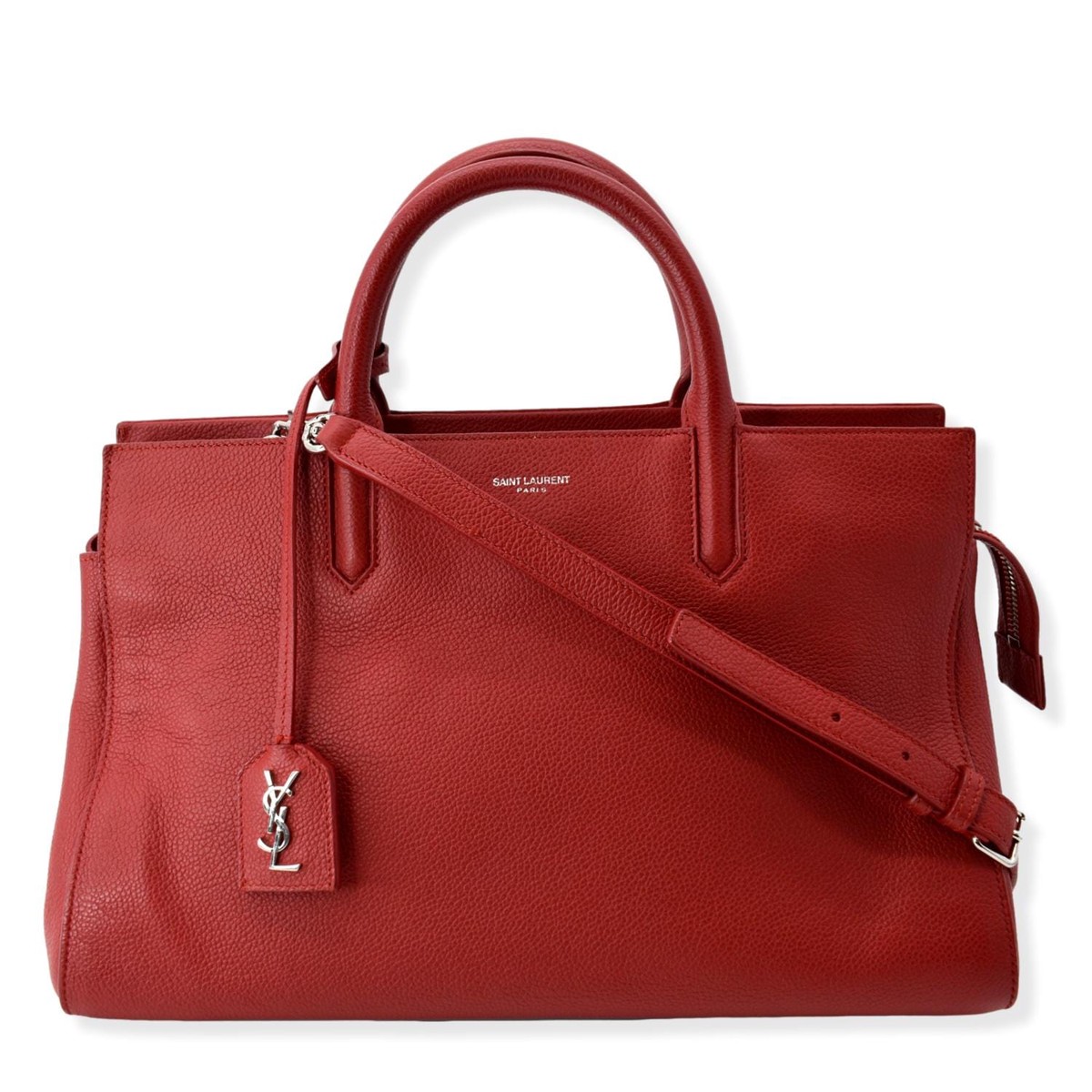 YVES SAINT LAURENT Cabas Rive Gauche Leather Small Satchel Bag Red