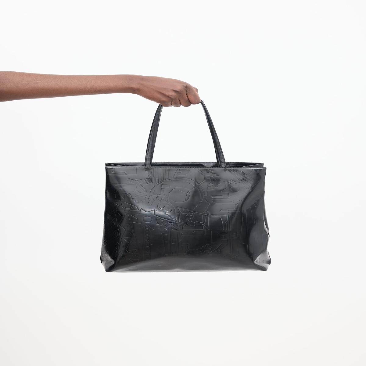 Black Leather Embossed Tote