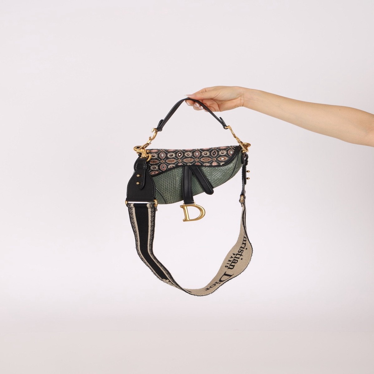 Limited Edition Dior 2019 Beaded Python Mini Saddle with Dior Guitar Strap
