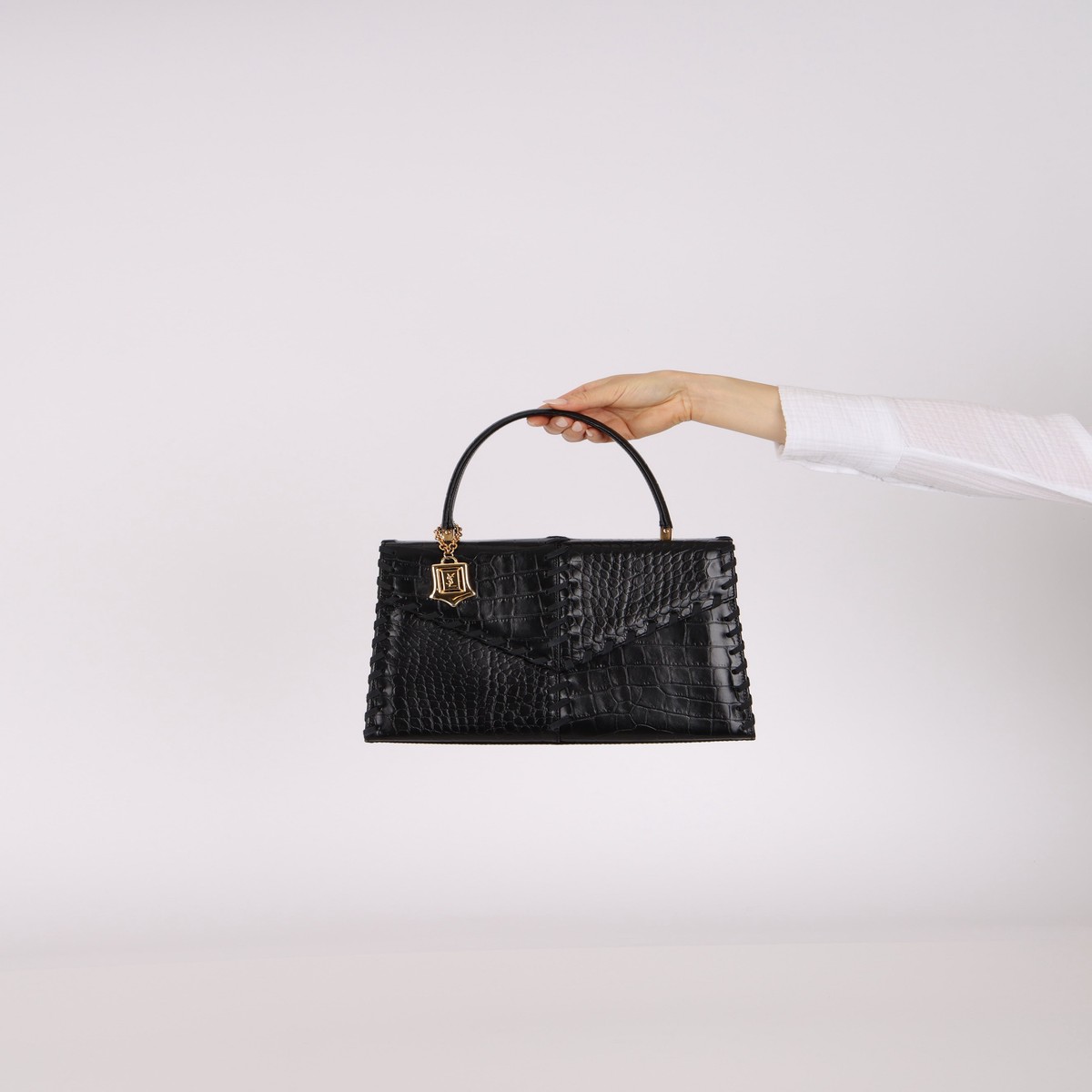 Limited Edition Yves Saint Laurent Whipstitch Crocodile Embossed Top Handle Bag