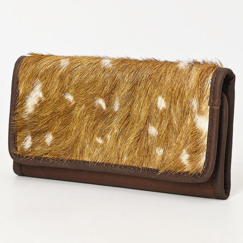 American Darling Hair-On Cowhide Genuine Leather Western Wallet Bag with Secure Closure 9in (H) X 5in (W)