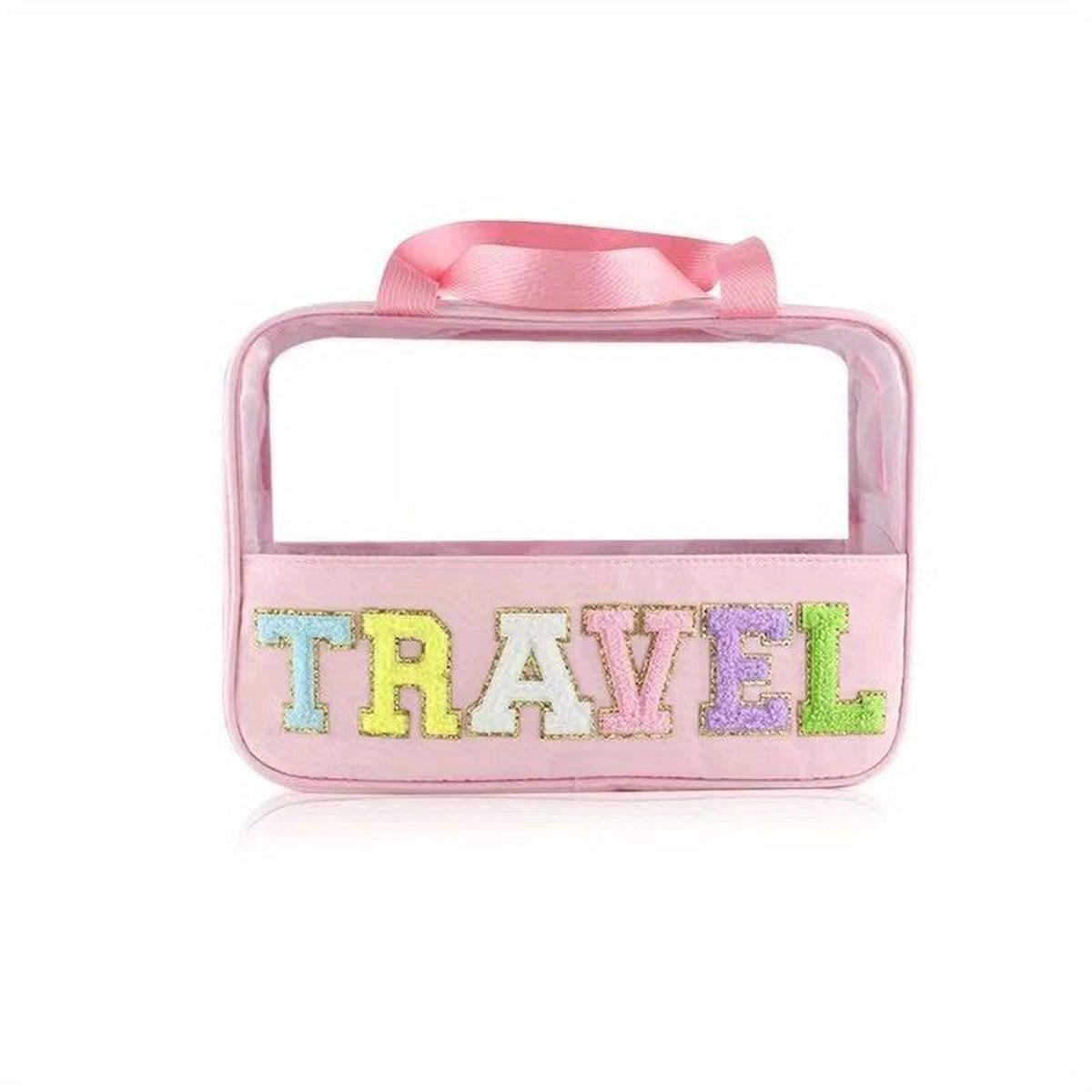 Chenille Letter Clear Cosmetic Bag Toiletry Embroidery Storage Pouch