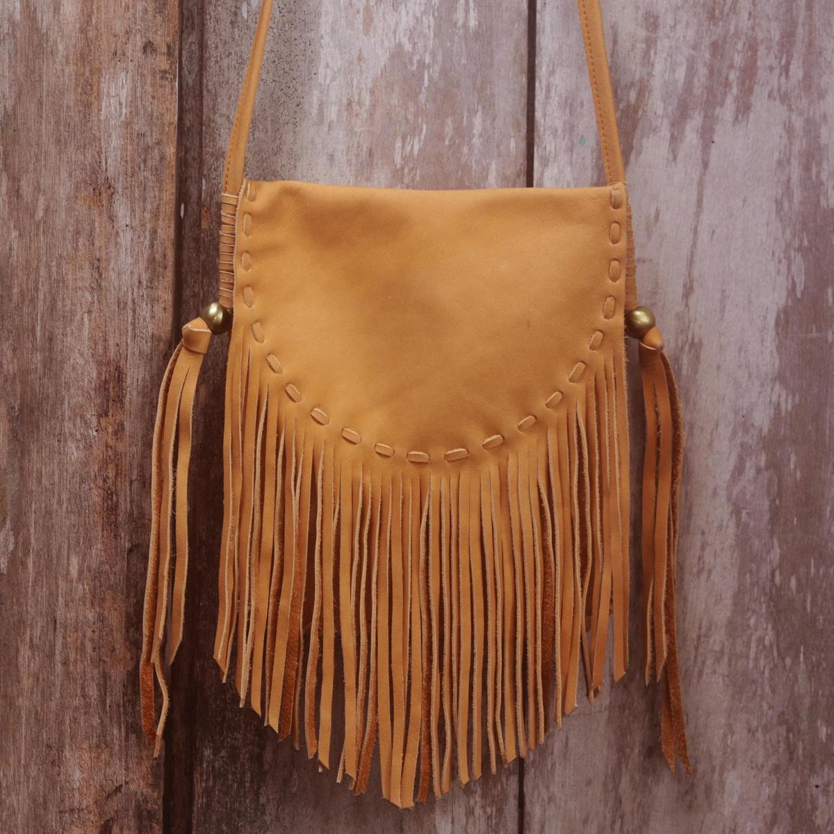 Handcrafted Leather Sling Handbag in Caramel from Bali - Caramel Travels