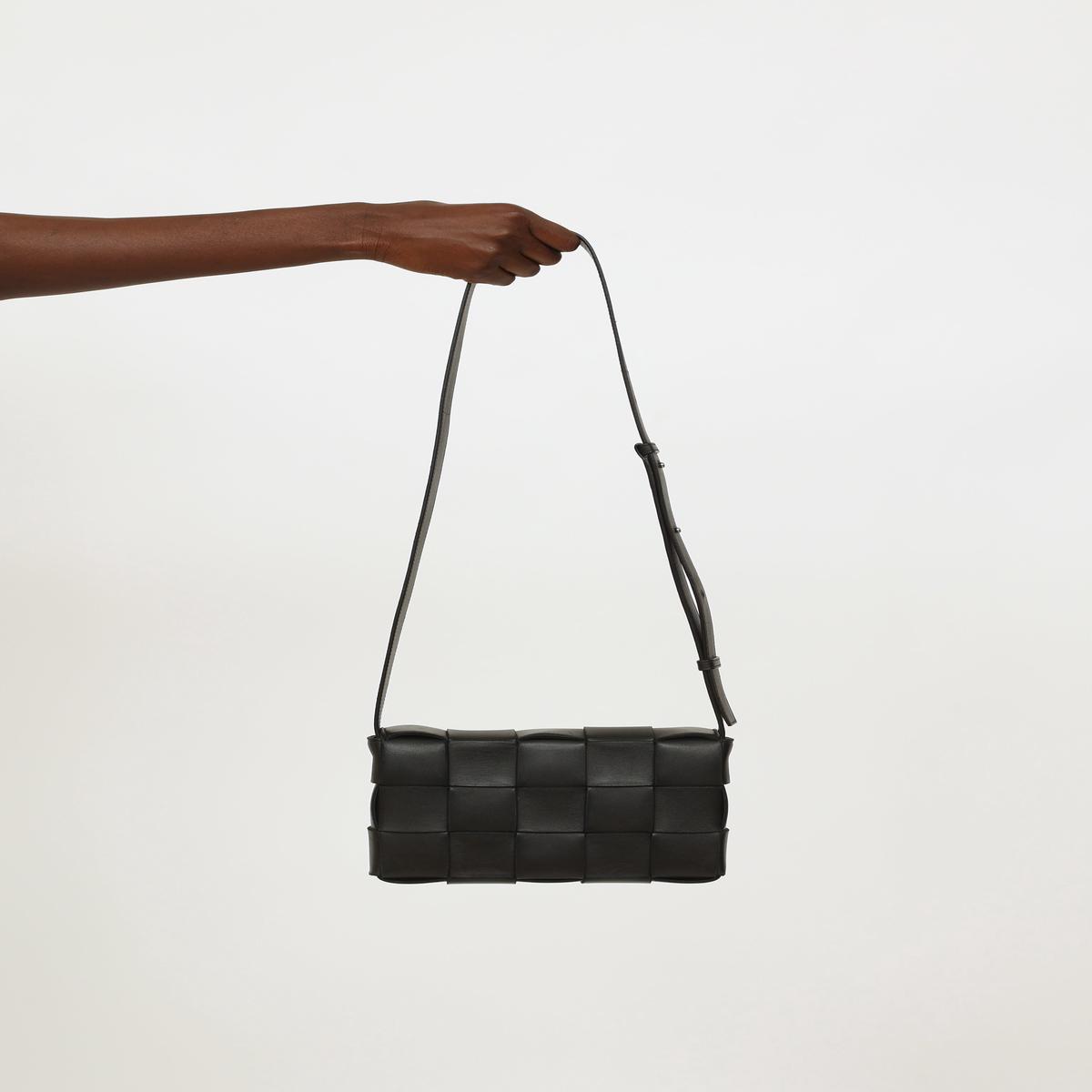 Black Leather Intreccio Cassette Bag