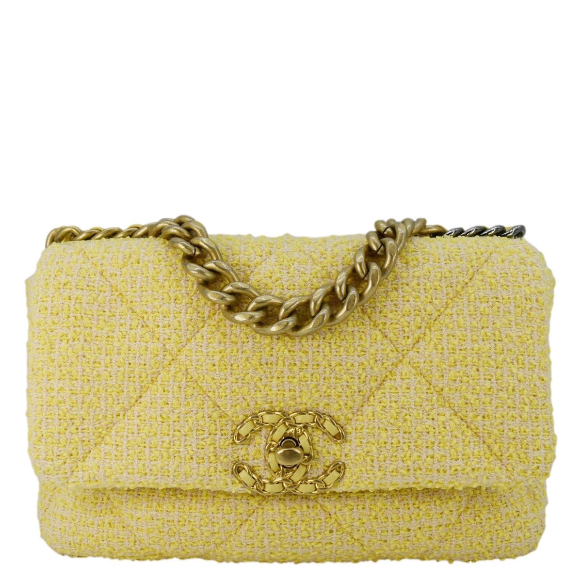 Chanel 19 Flap Medium Quilted Tweed Shoulder Bag Beige