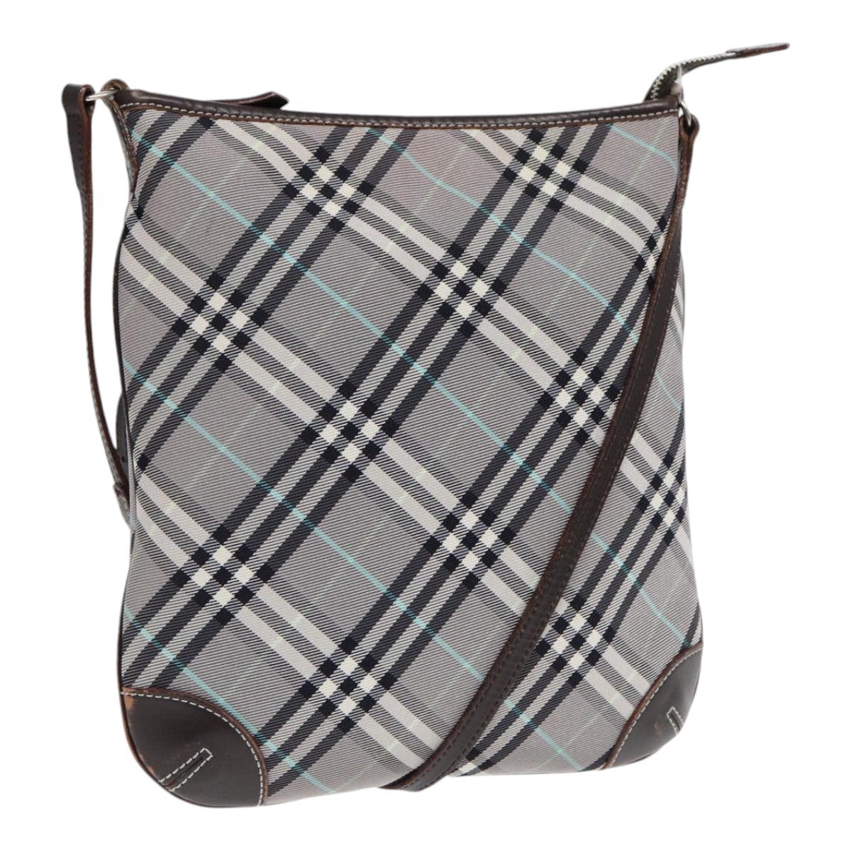 Burberry Nova Check Shoulder Bag Canvas Gray Silver Auth 86049