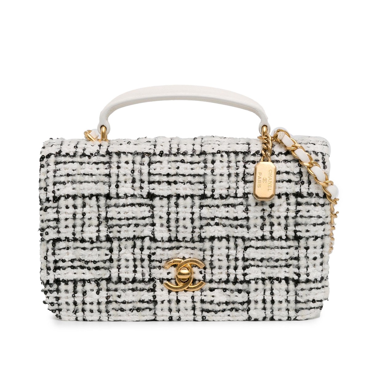Chanel CC Quilted Tweed Top Handle Full Flap (SHG-1PvkH4) Shoulder Bag