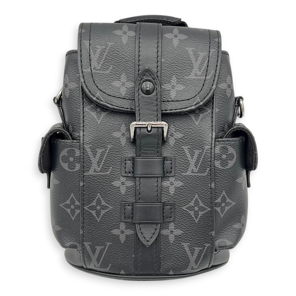 Christopher Shoulder Bag Black in Monogram Coated Canvas, Silver hardware