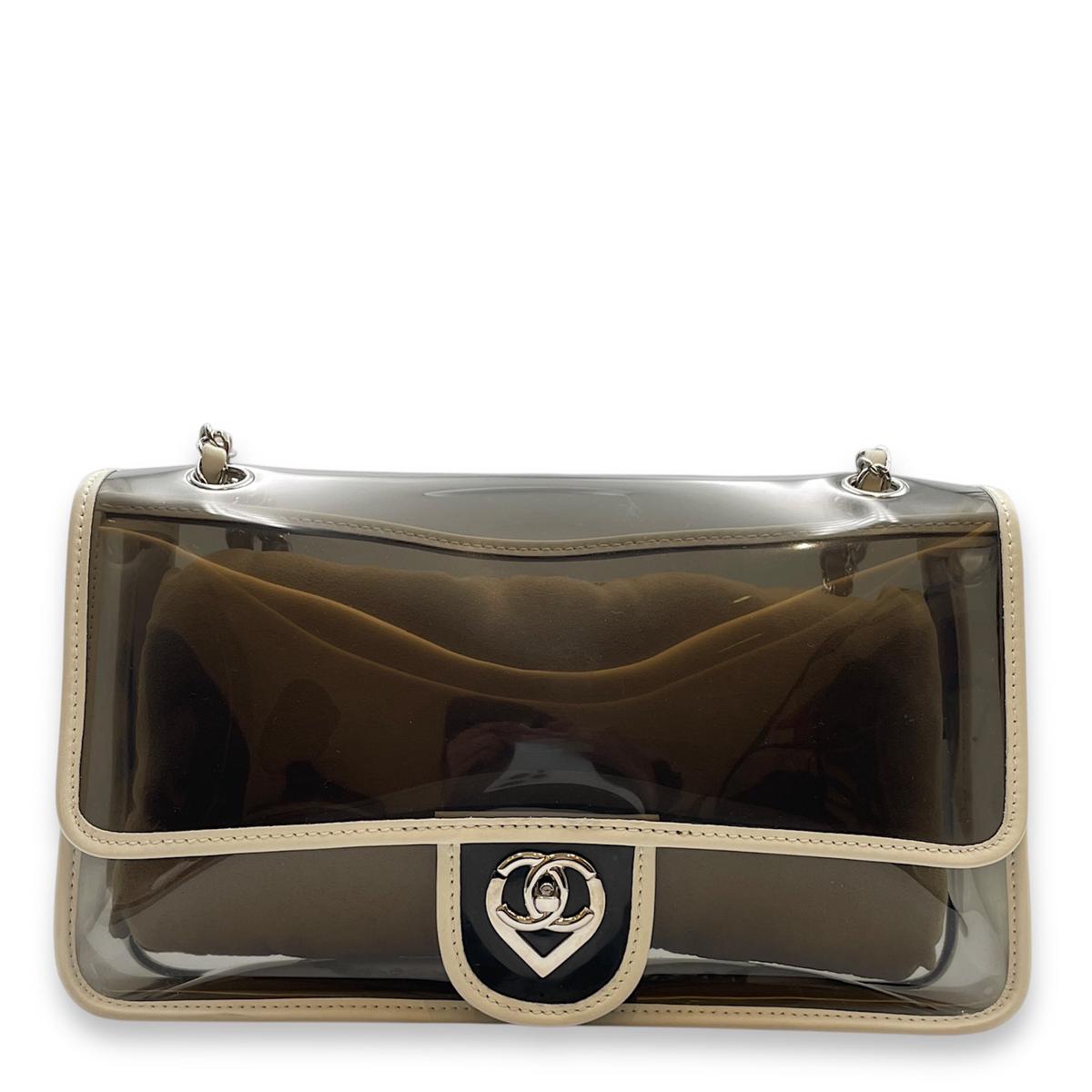 CC Transparent White Shoulder Bag in Calfskin/PVC, Silver hardware
