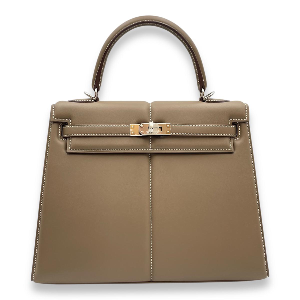 Padded Sellier Kelly 25 Etoupe in Swift, Palladium hardware