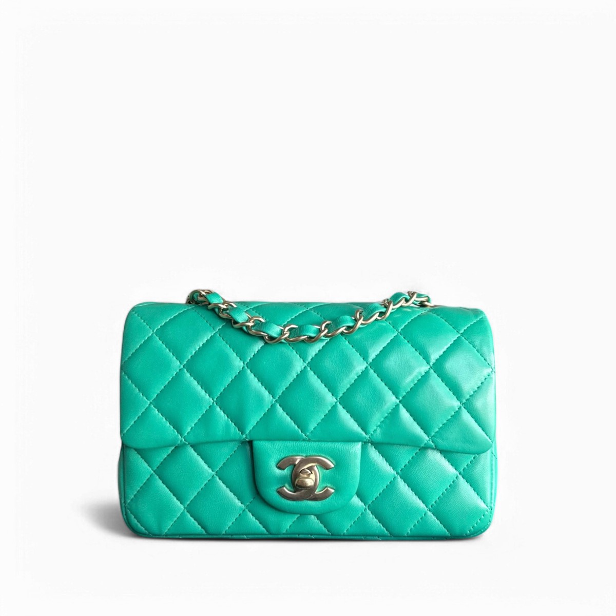 Chanel Classic Flap Mini - 20CM Quilted Lambskin Green Gold Hardware Series 18