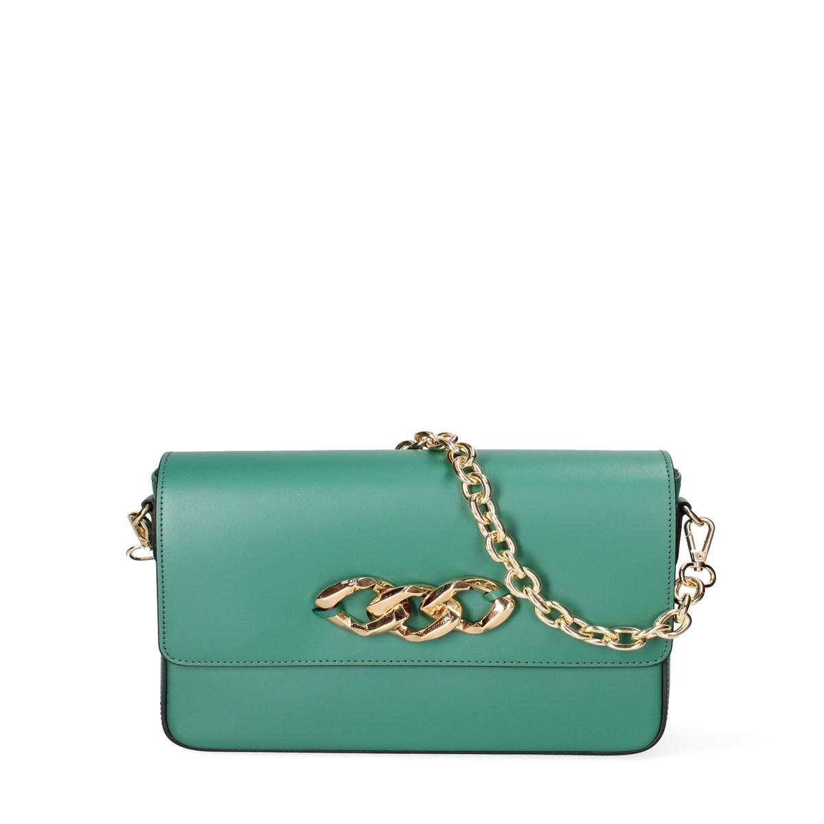 Women's Genuine Leather Shoulder Bag JR-W-1053-BOTTLE GREEN-GOLD