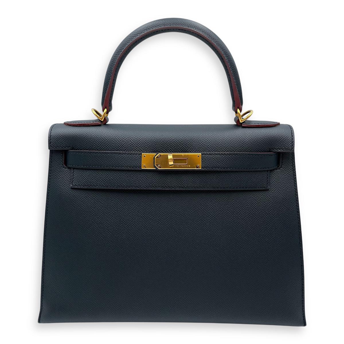 Sellier Kelly 28 Blue Indigo in Epsom, Gold hardware