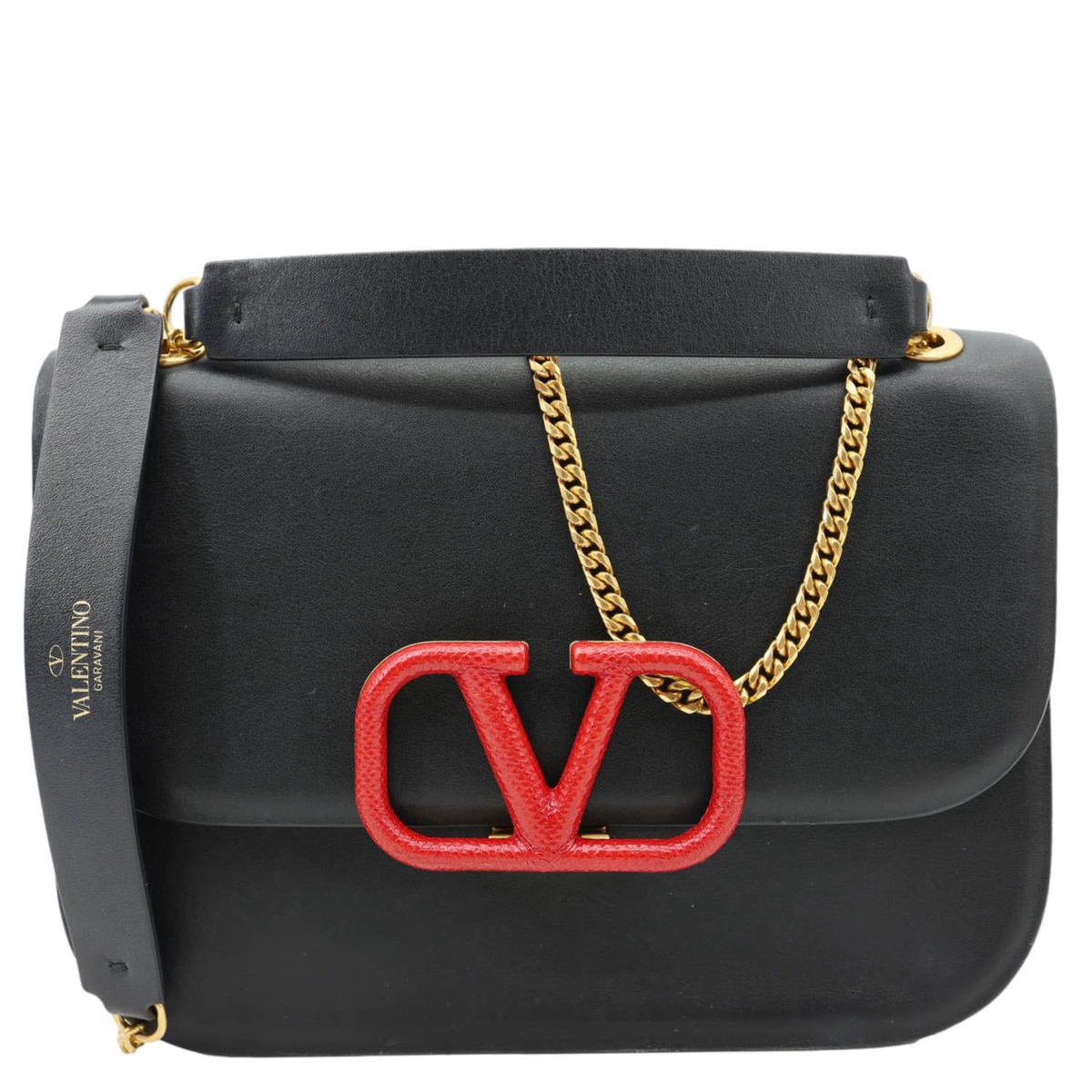 VALENTINO VLOCK Chain Small Leather Shoulder Bag Black