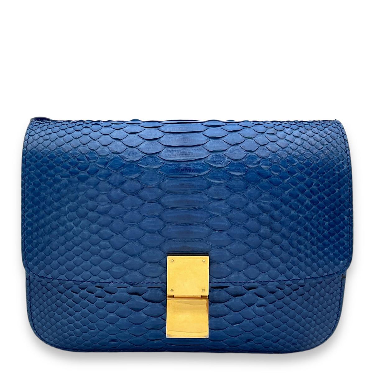 Box Medium Cobalt Shoulder Bag in Python Leather Gold hardware