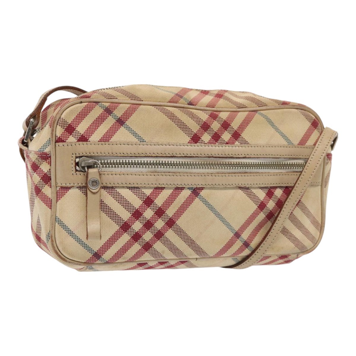Burberry Nova Check Blue Label Shoulder Bag Canvas Beige Red Auth ti1983