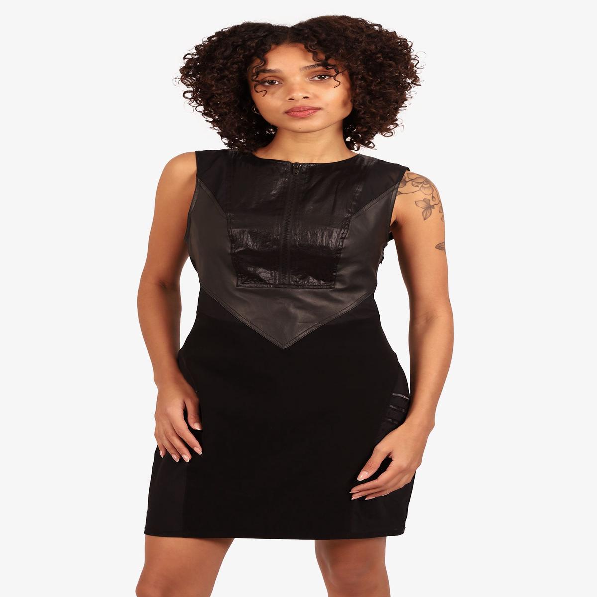 Alexander Wang Black Leather/Mesh Body con Sheath Dress Size 10