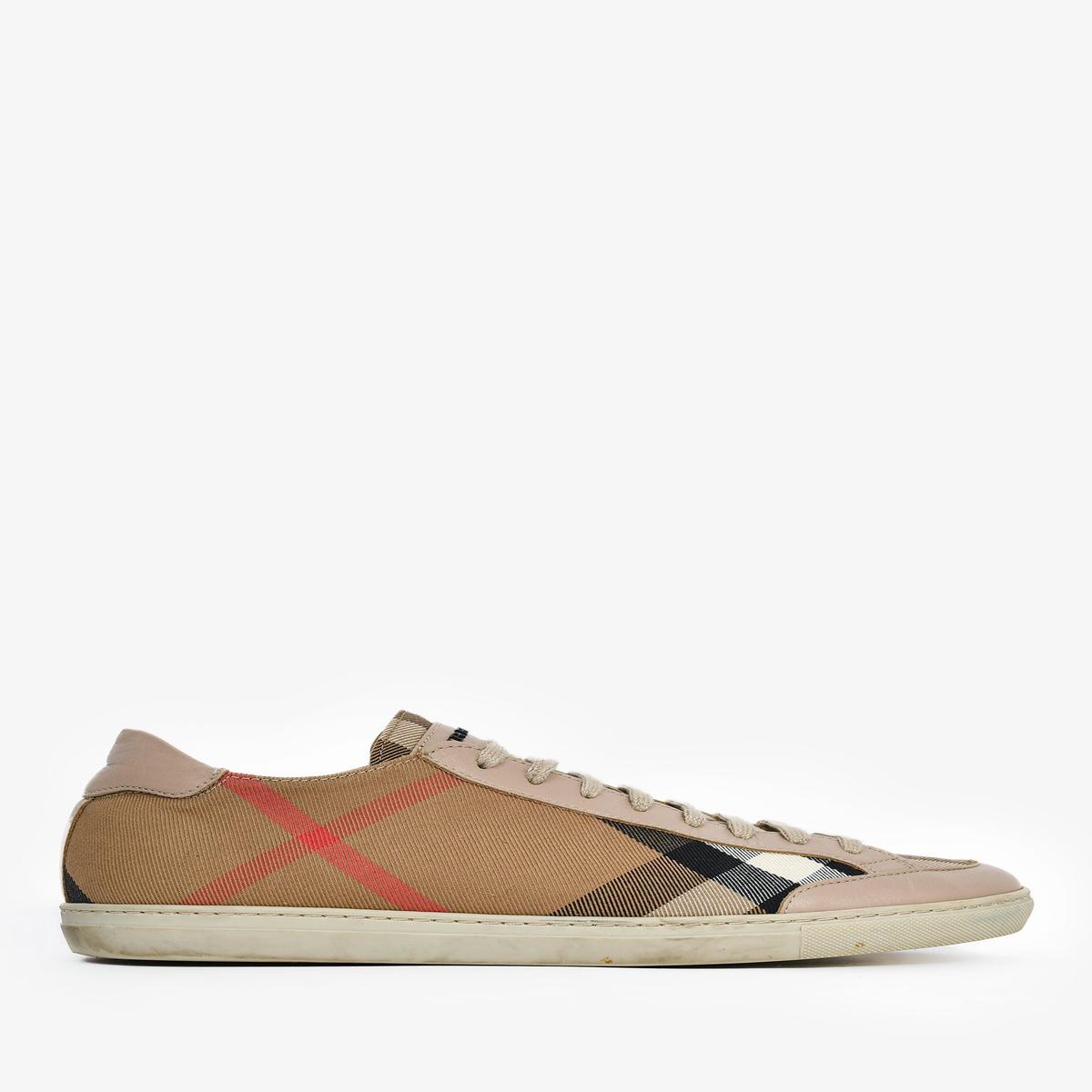 Burberry Brown Novacheck Nude Leather Low Tops Sneakers Size 41