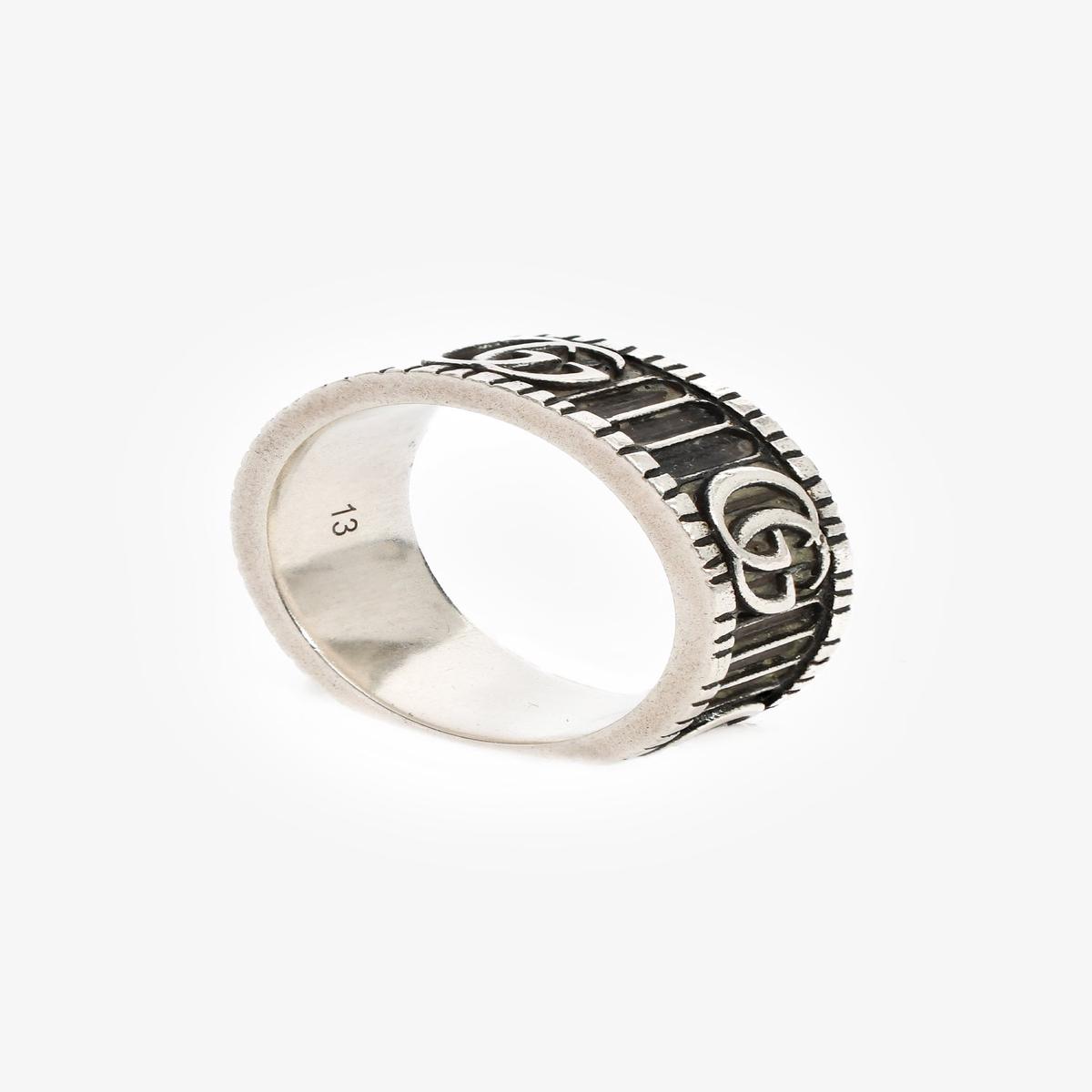 Gucci Sterling Silver Engraved GG Wide Ring Size 13