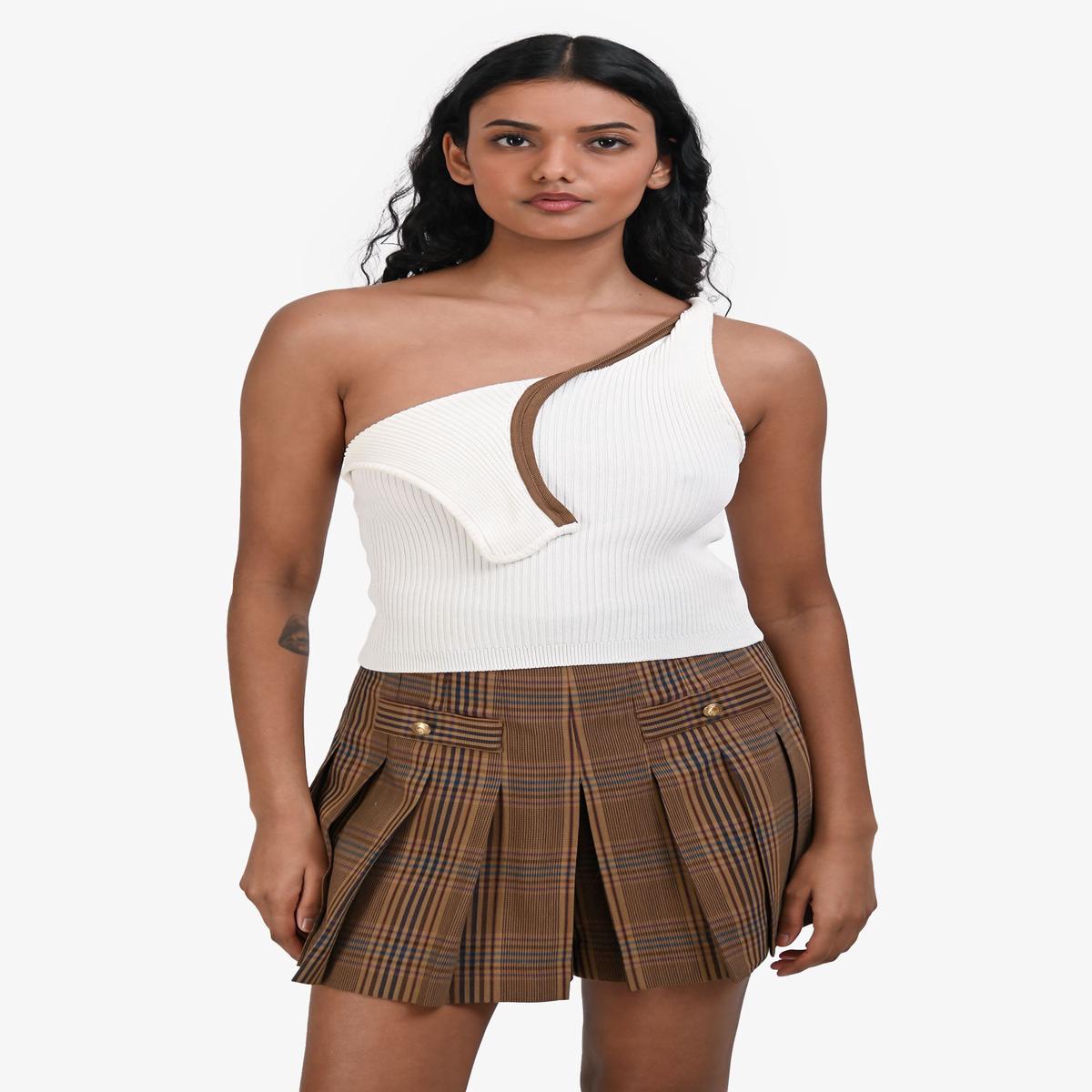 Jacquemus White Ribbed Knit 'Aceno' One-Shoulder Tank Top Size 34