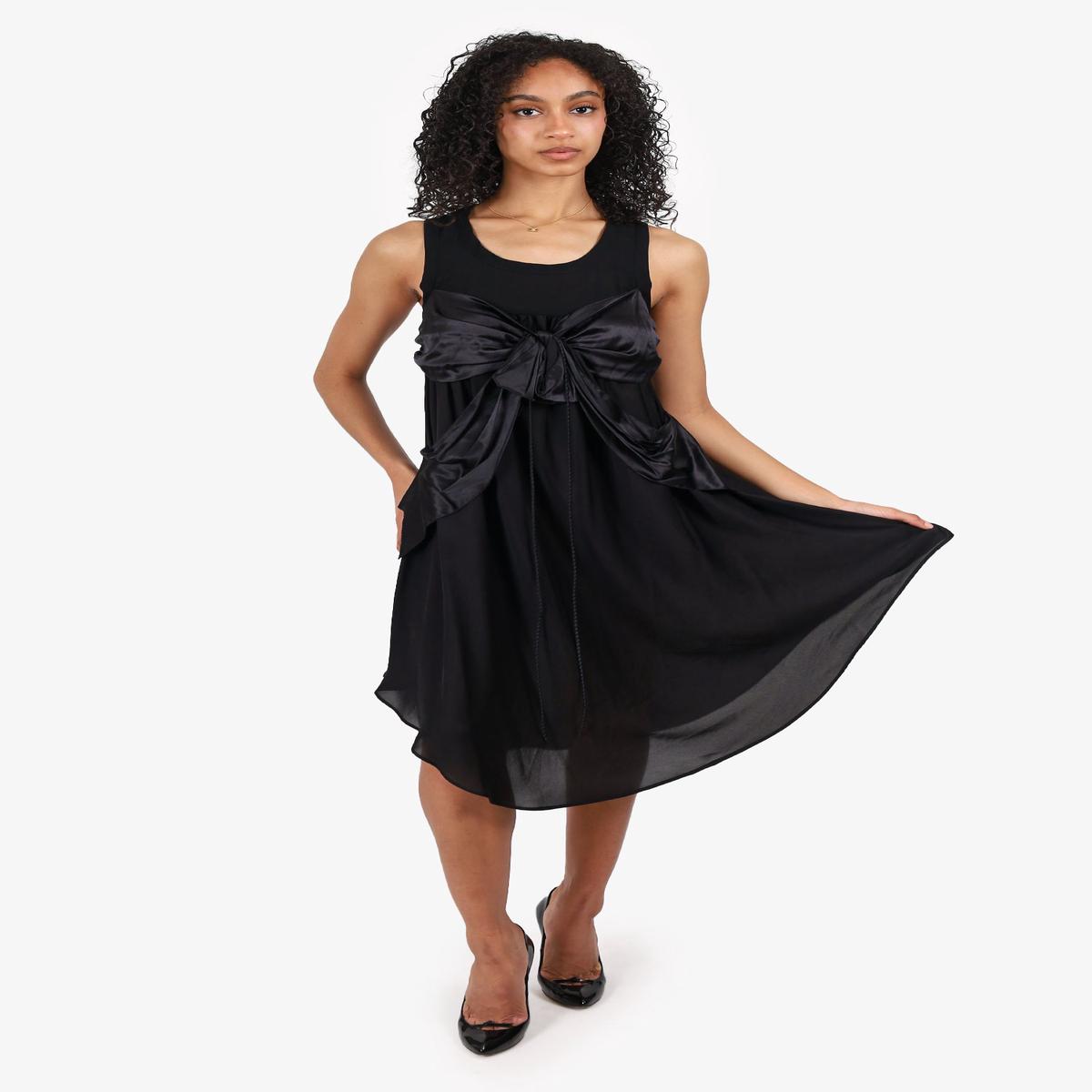 Jean Paul Gaultier Black Silk Drape Bow Detail Dress Size 10