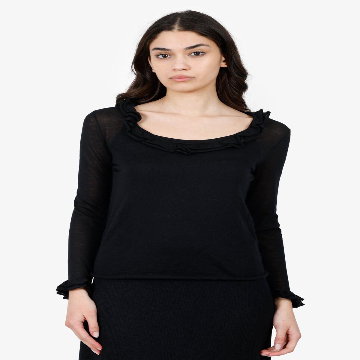 Louis Vuitton Black Cashmere/Silk Ruffled Knit Top Size S