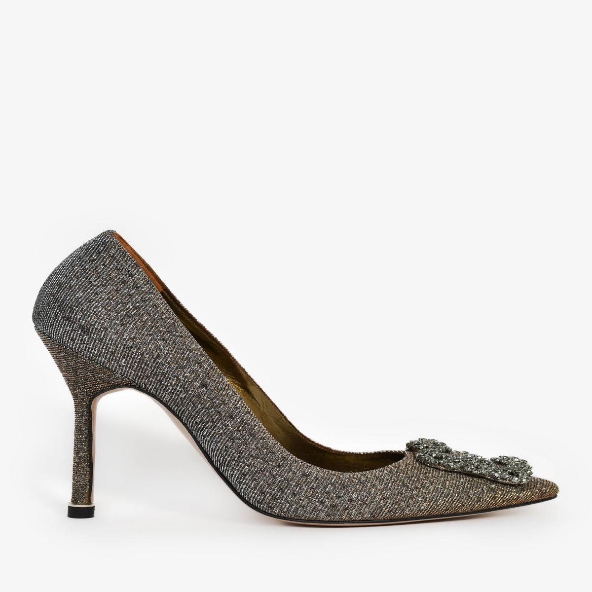 Manolo Blahnik Gunmetal Metallic Hangisi Heels Size 37.5