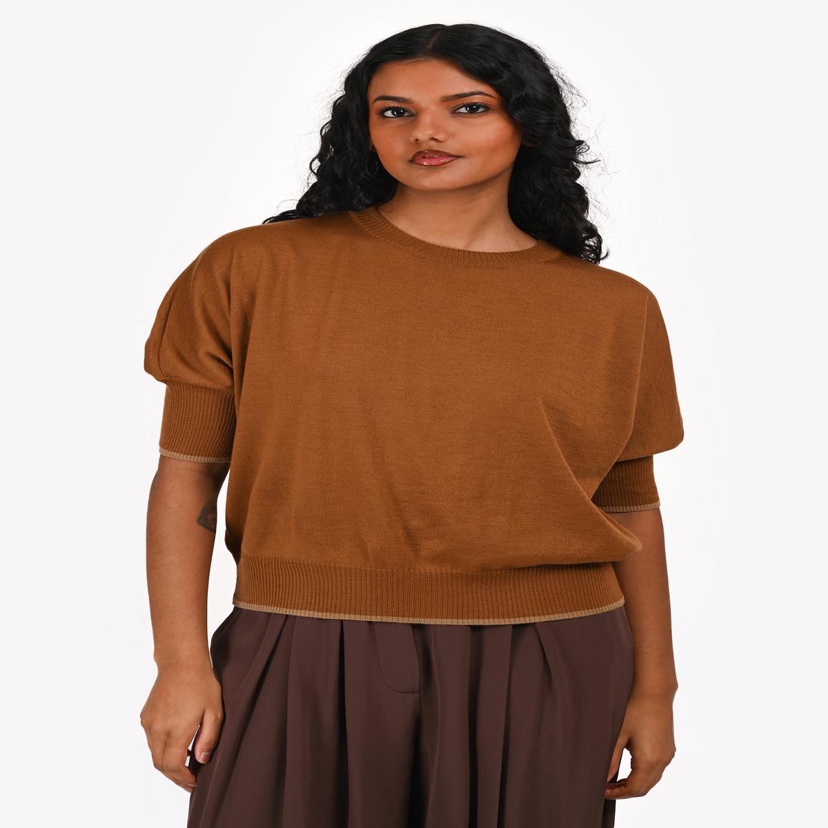 Max Mara Studio Brown Wool Short Sleeve Crew Neck Sweater Estimated Size S