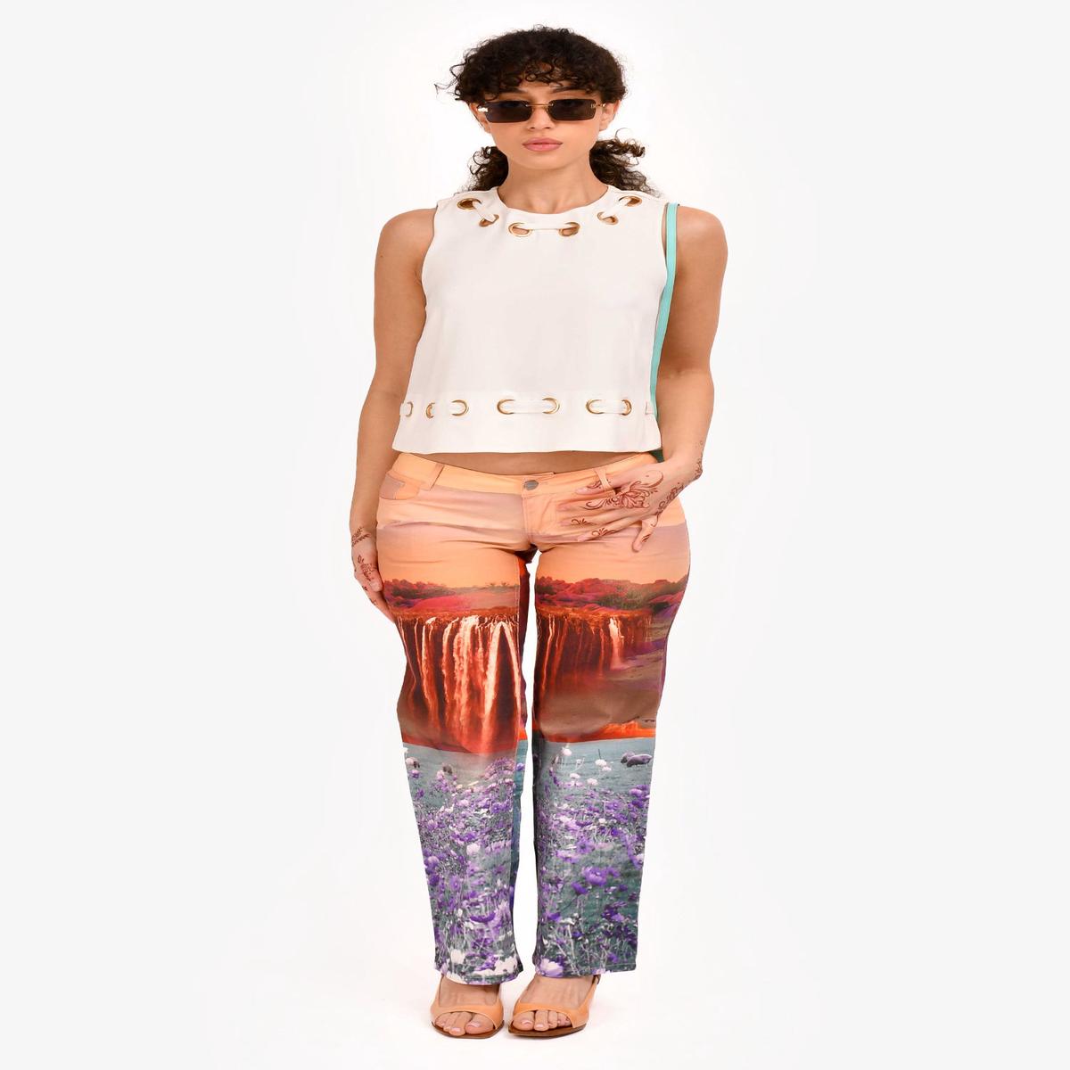 Miao Orange Printed 'Oasis Atlas' Pants Size XS