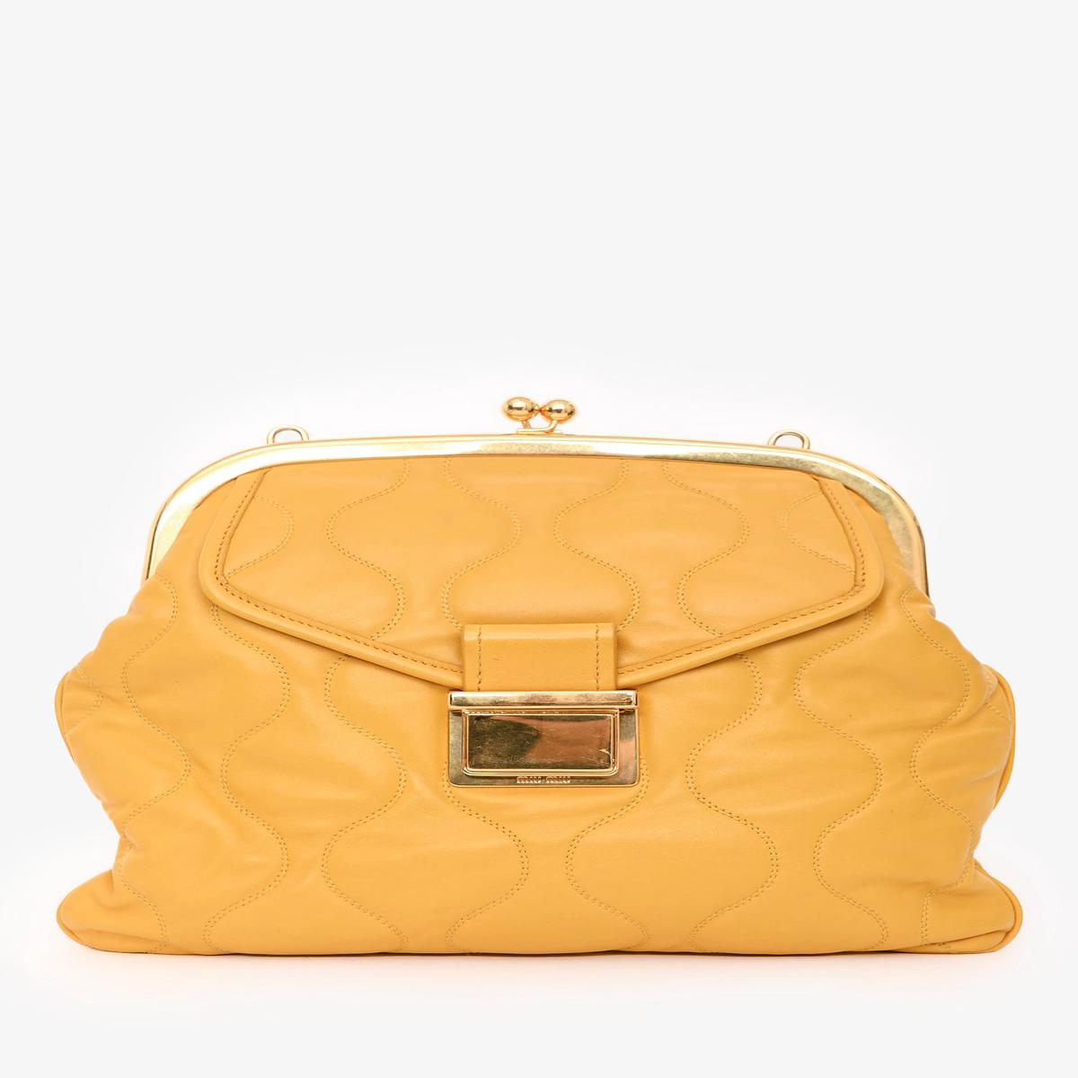 Miu Miu Yellow Leather Quilted Clasp Shoulder Bag