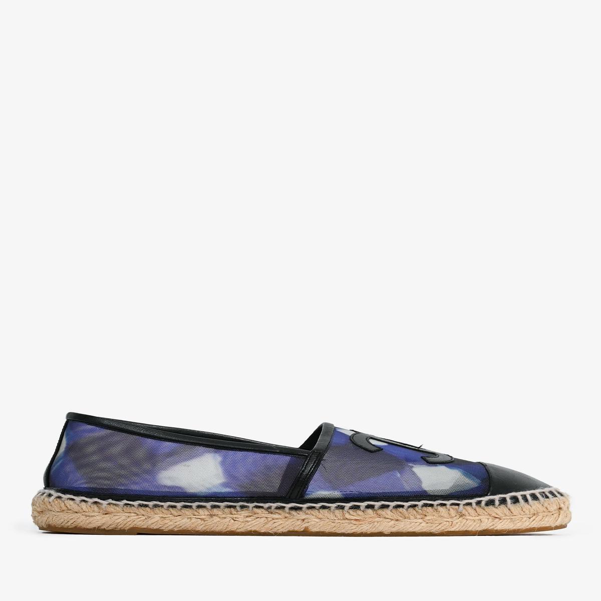 Pre-Loved Chanel Black Leather/ Blue Mesh CC Espadrilles Size 37