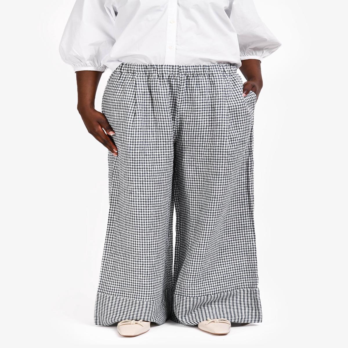 Reformation Dark Green Plaid Linen 'Fernando' Wide Leg Pants Size L