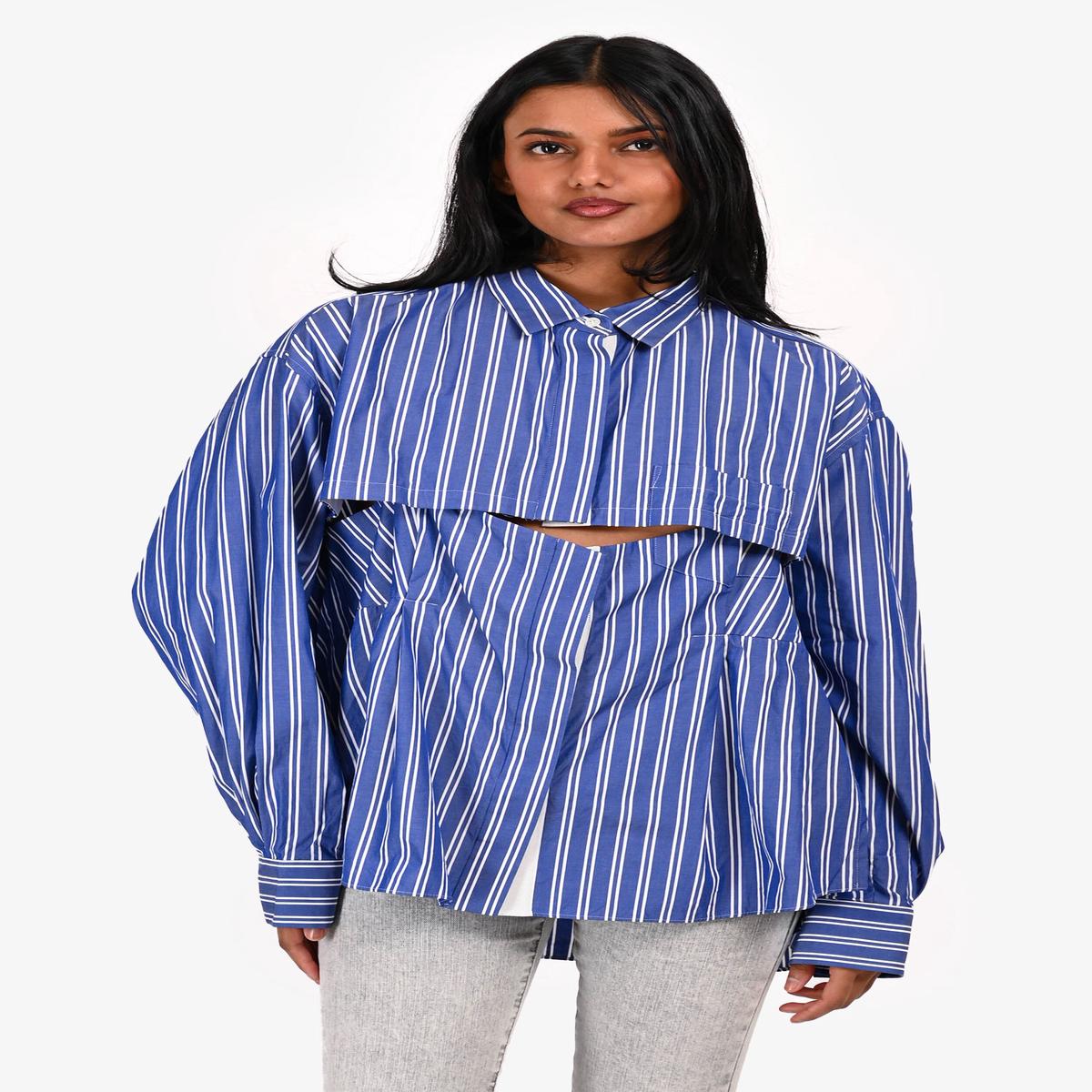 Sacai Blue/White Striped Cut-Out Front Button Down Shirt Size 4