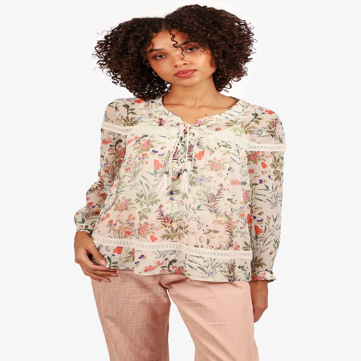 The Kooples White/Green Floral Print Blouse Size S