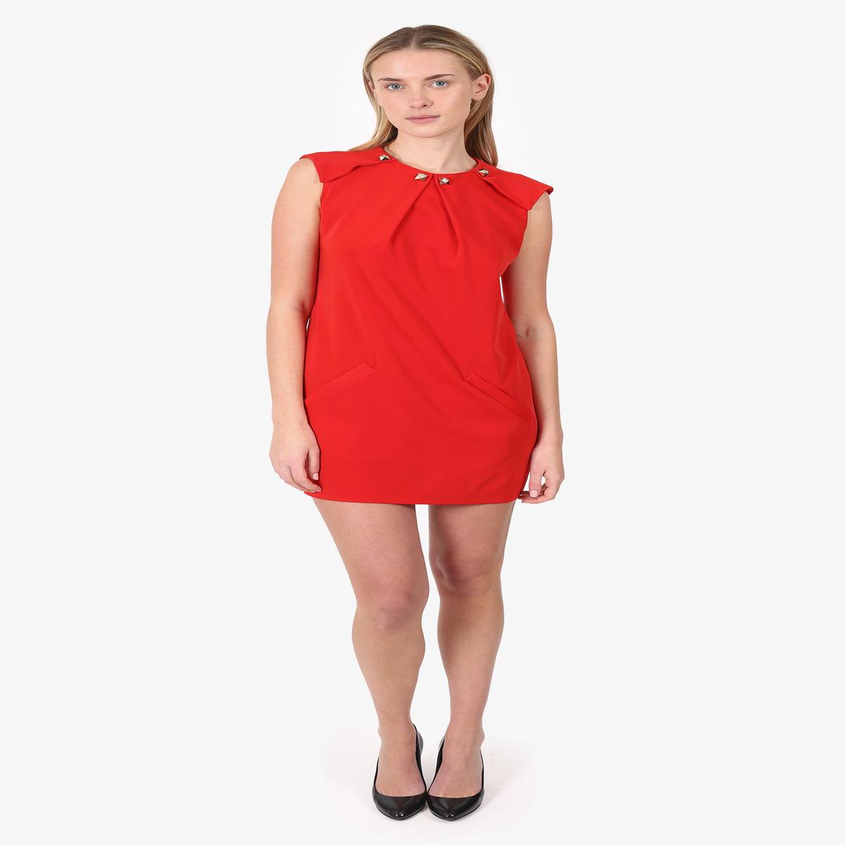 Versace Red Sleeveless Studded Box Pleated Mini Dress Size 42