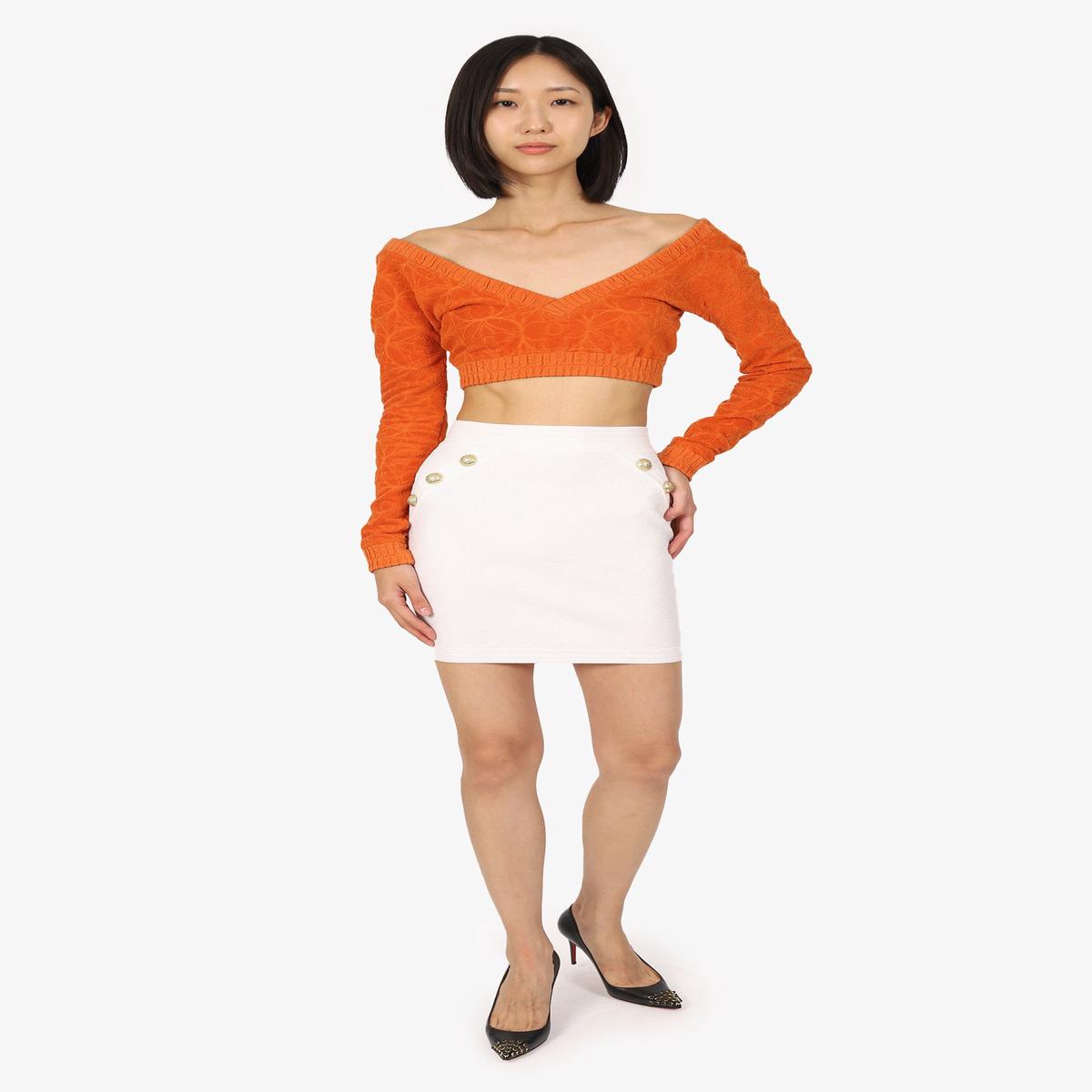 Balmain White Gold Button Ribbed Knit Mini Skirt Size 36