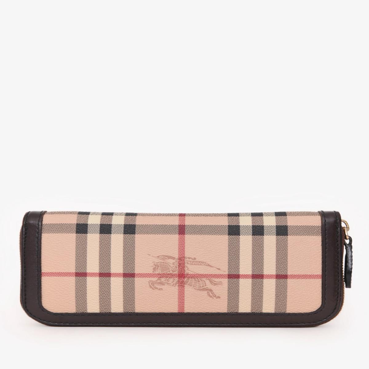 Burberry Brown Leather/Canvas Tartan Zip Around Wallet