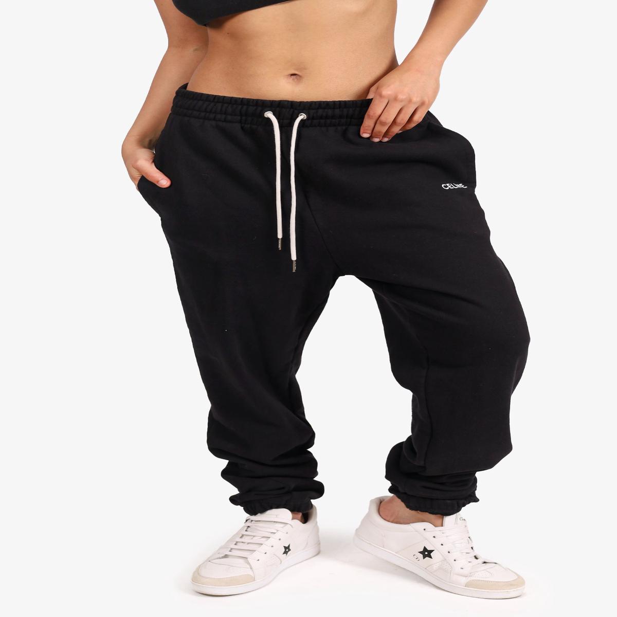 Celine Black Logo Embroidered Track Pants Estimated Size M
