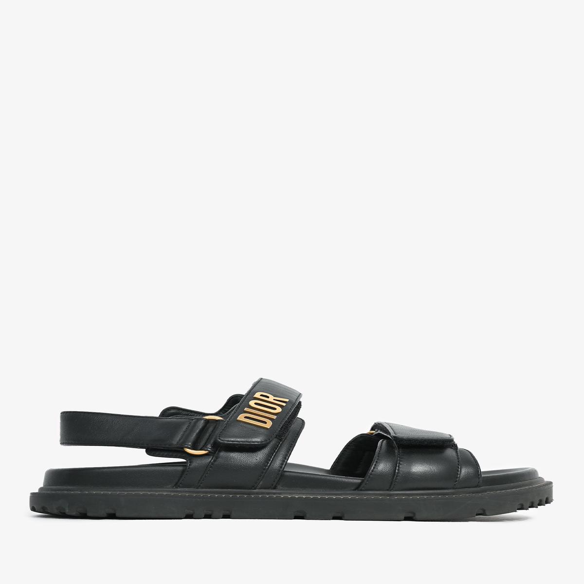 Christian Dior Black Leather 'Dioract' Sandals Size 36.5 (As Is)
