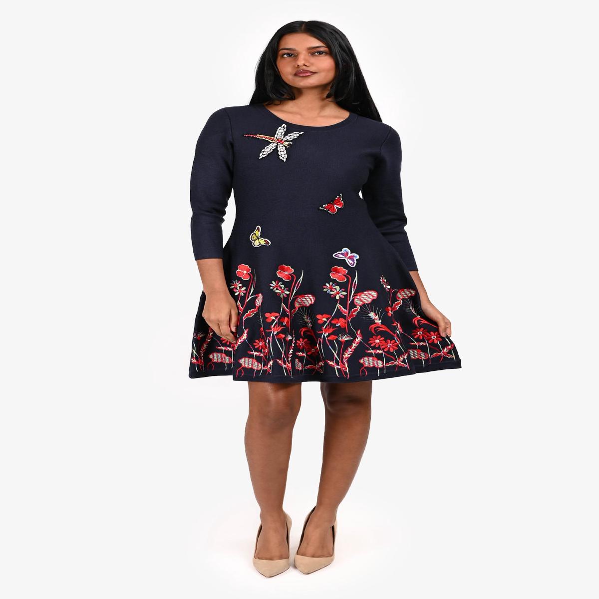 Dolce & Gabbana Navy/Red Floral Embroidered Dress Size XL