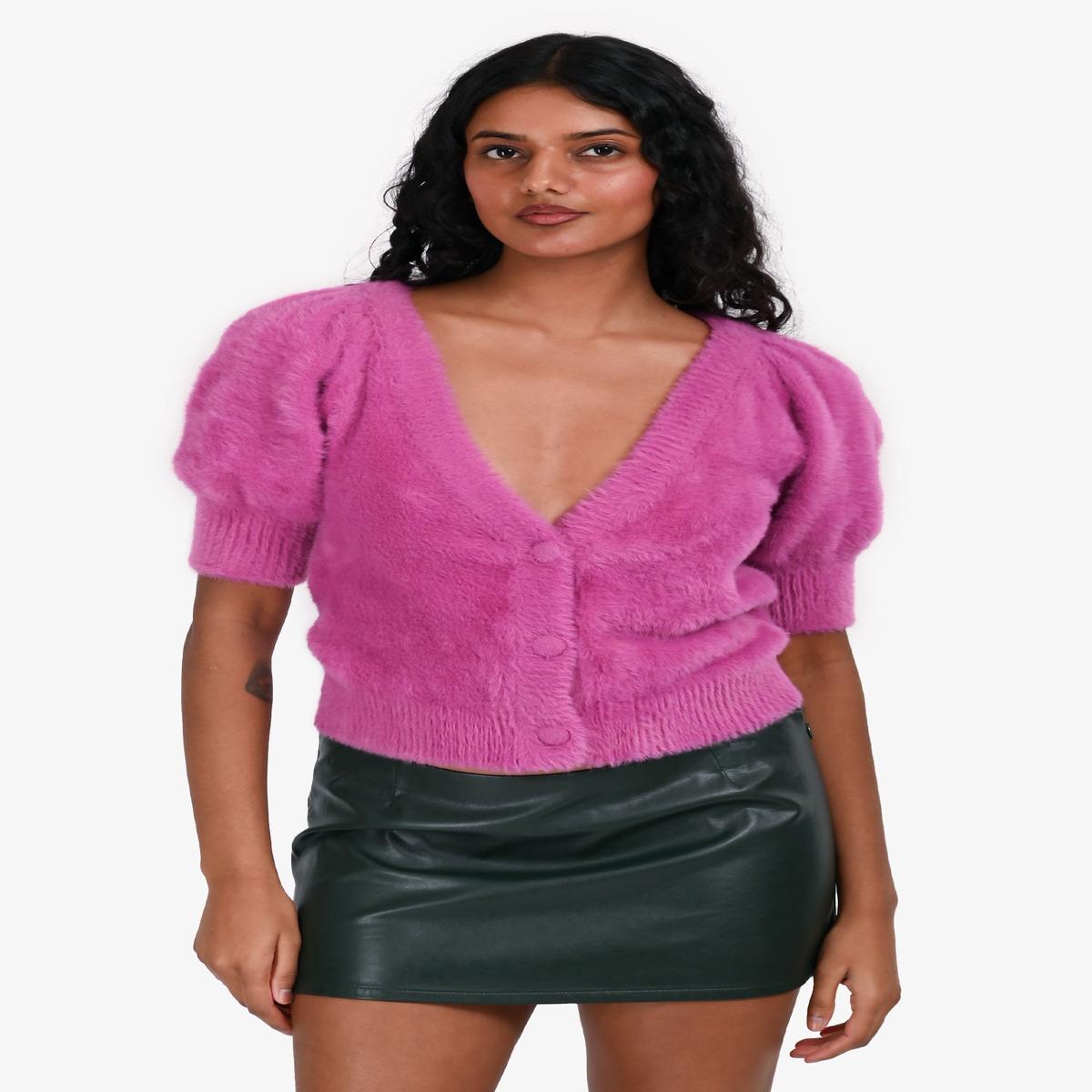 For Love & Lemons Fuchsia Fuzzy Cardigan Size XS