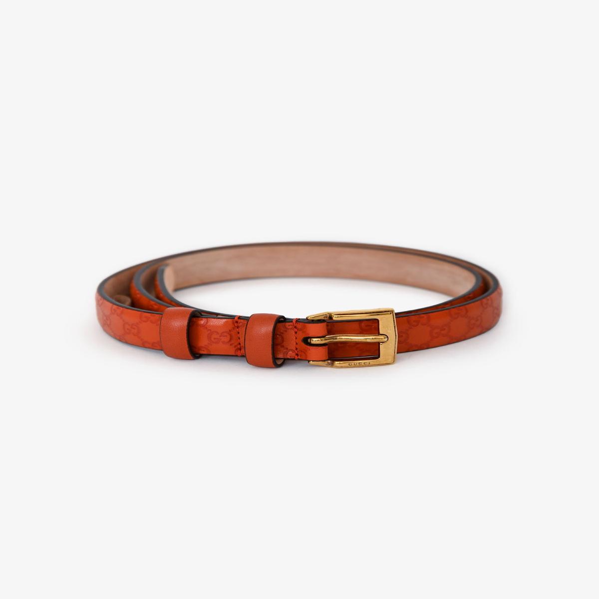 Gucci Orange Leather GG Logo Belt Size 80/32