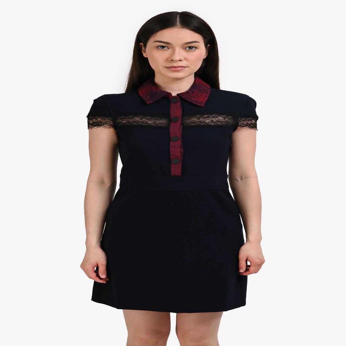 Maje Navy/Red Lace/Tweed Detailed Dress Size 1
