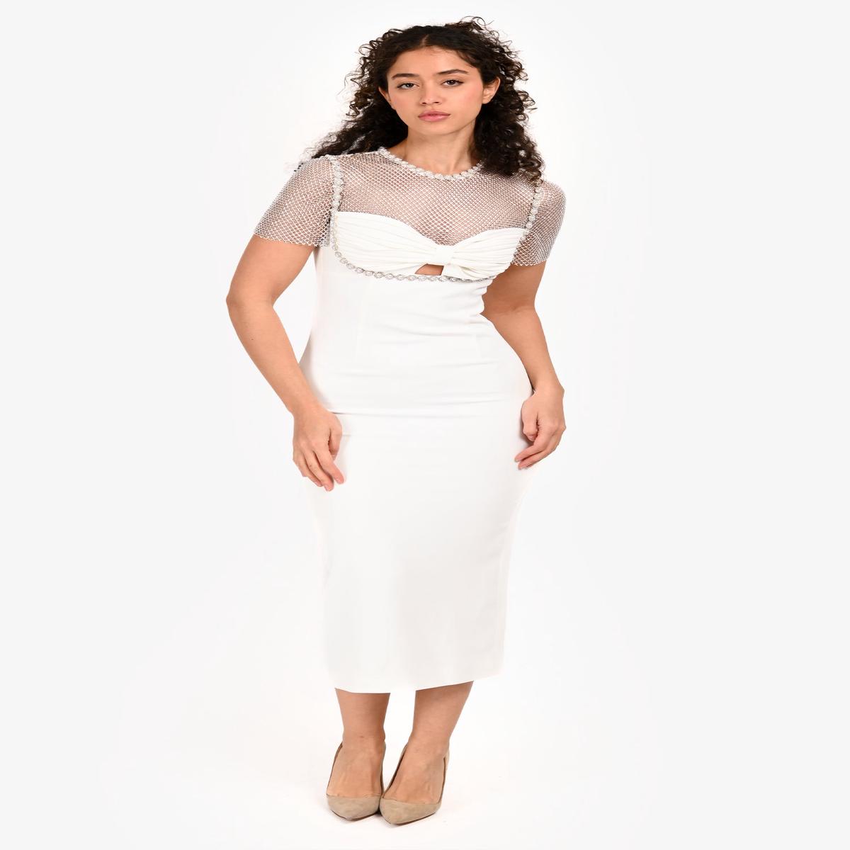 Self-Portrait 2024 White Bridal Embellished Crpe Diamante Midi Dress Size 2